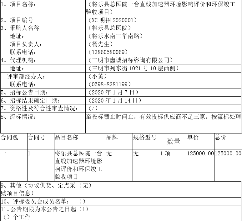 流标公告-XC明招2020001
